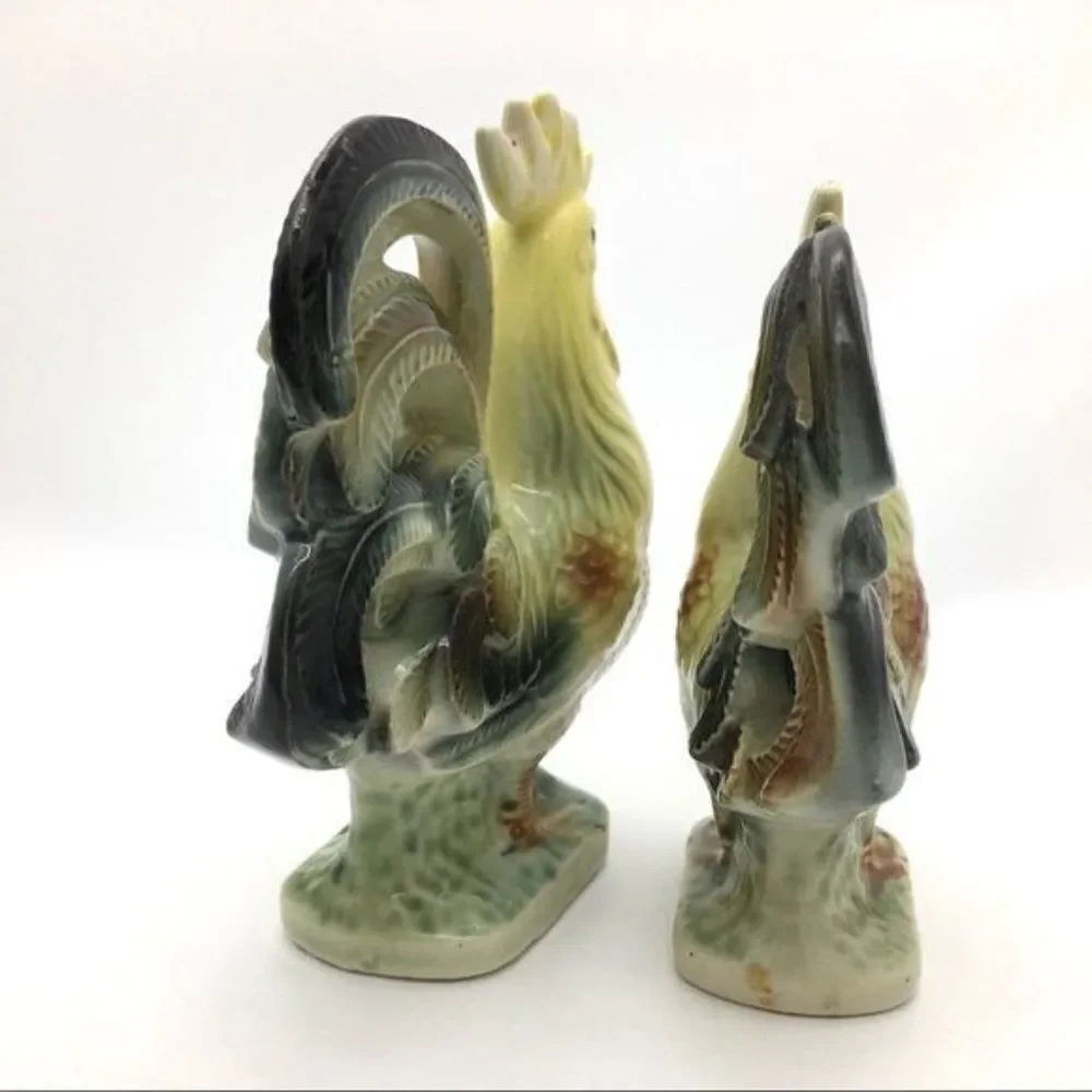 Vintage 50s MCM Japan Porcelain Rooster Statues Figurines Pair of 2